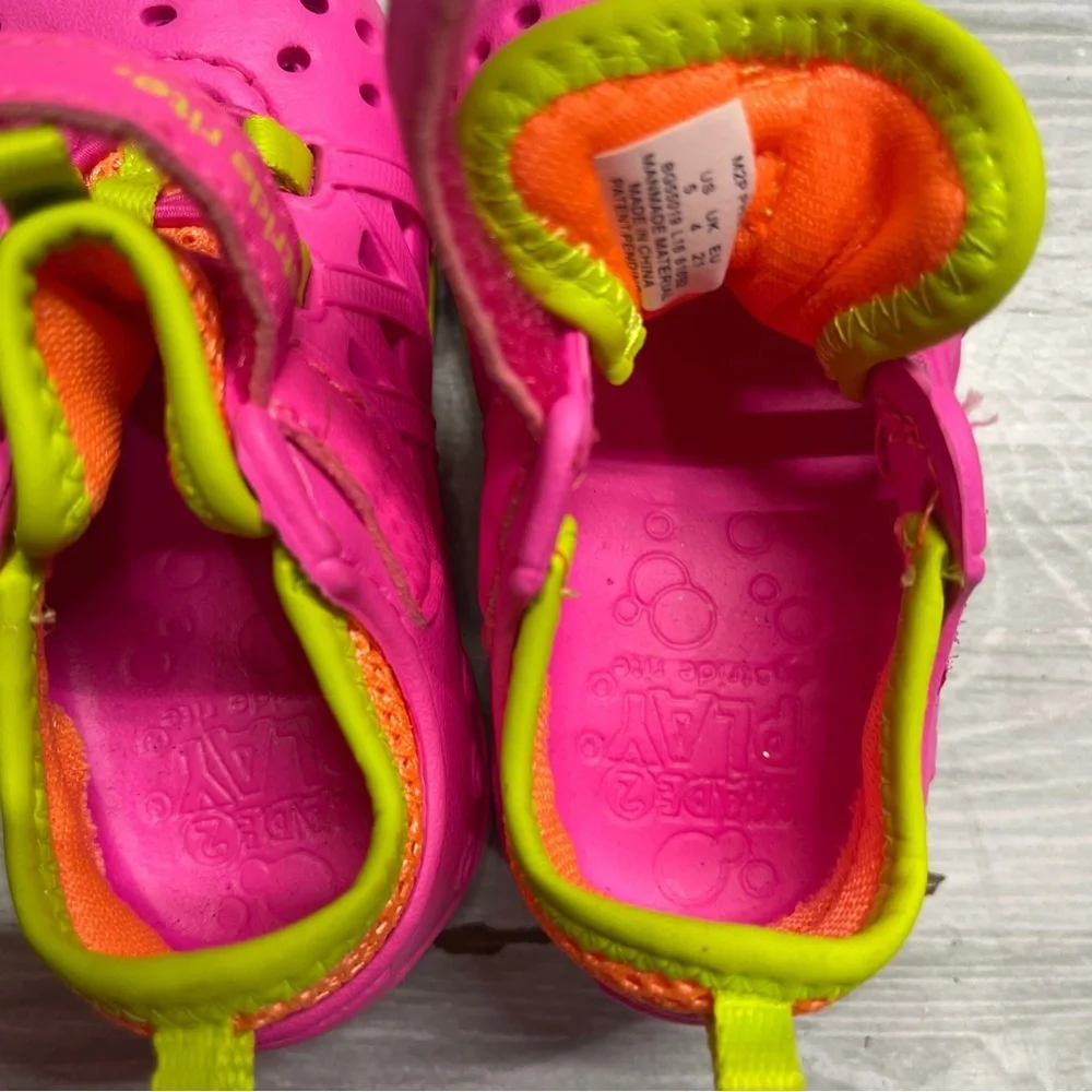 Stride Rite Made 2 Play Phibian Neon Pink Yellow Rubber Slip On Girls size 5